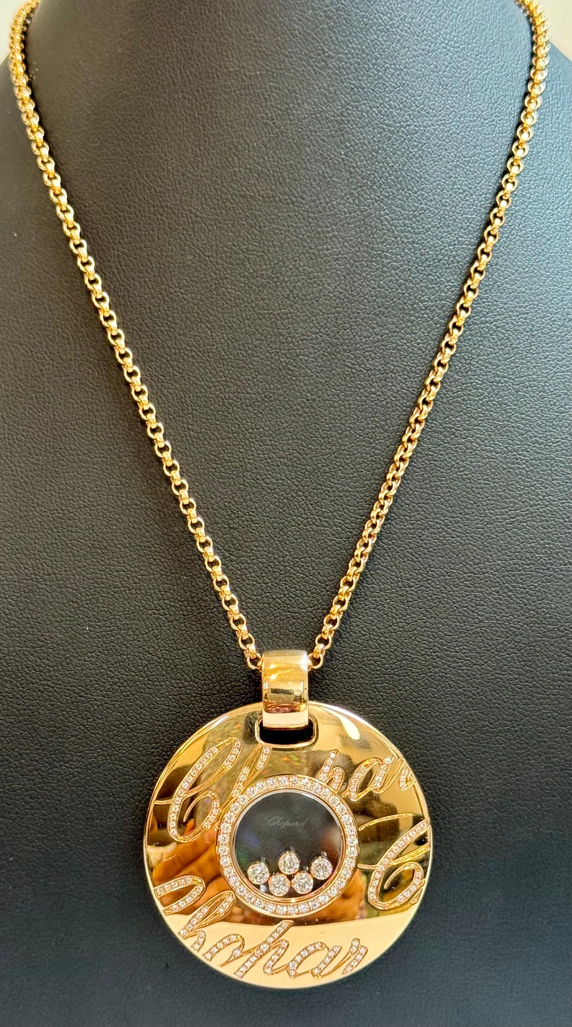 Round Cut Chopard Chopardissimo 18Karat Yellow Gold Diamond Pendant Necklace Large, Estate For Sale