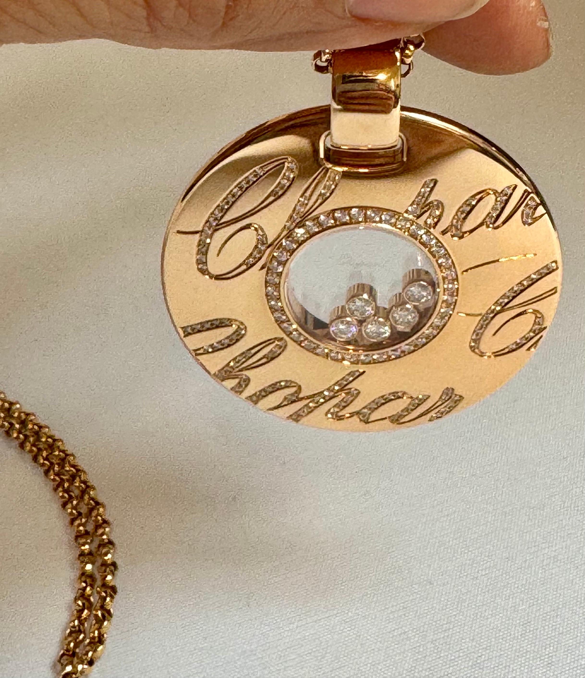 Chopard Chopardissimo 18Karat Yellow Gold Diamond Pendant Necklace Large, Estate In Excellent Condition For Sale In New York, NY