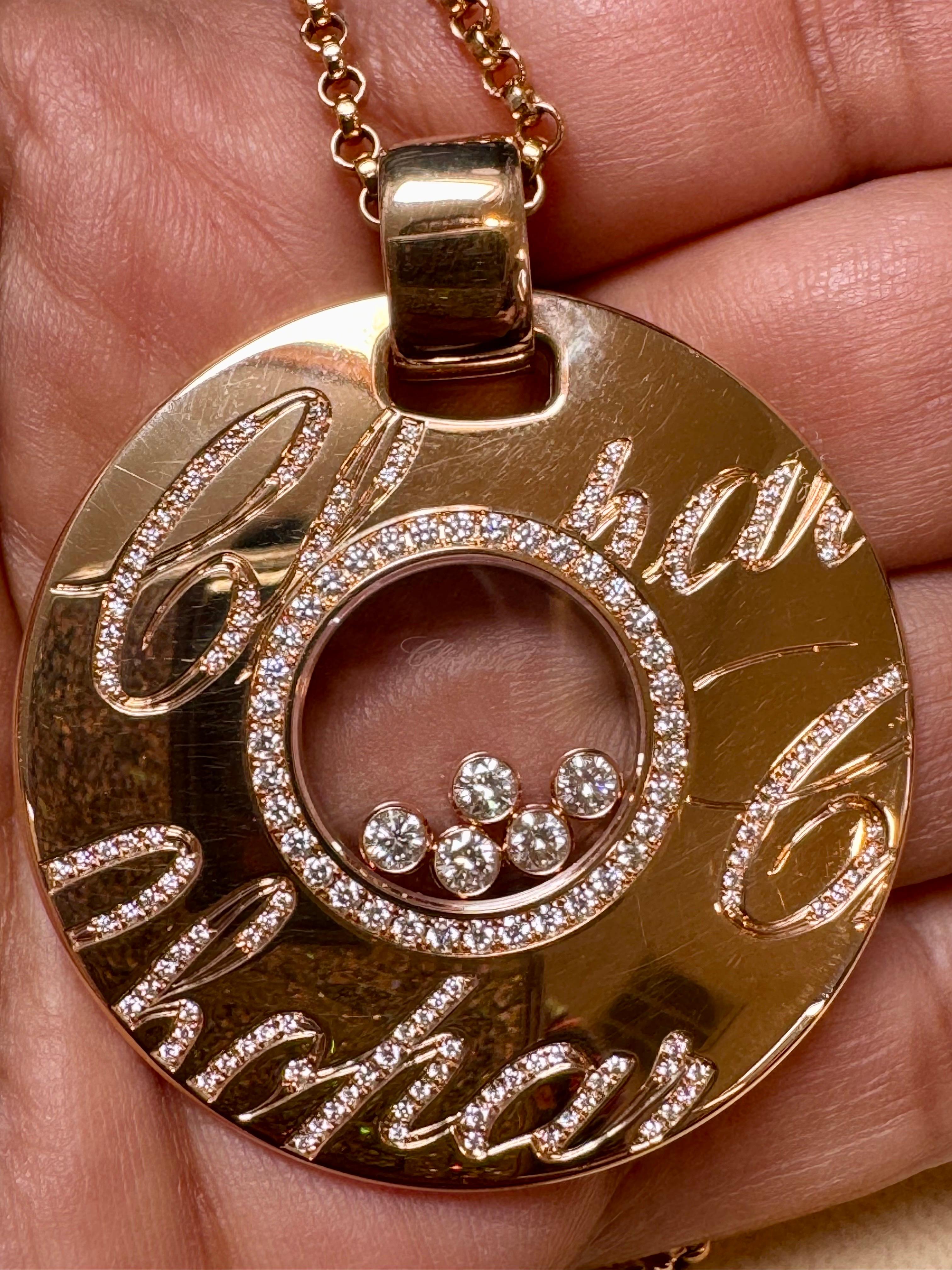 Women's Chopard Chopardissimo 18Karat Yellow Gold Diamond Pendant Necklace Large, Estate For Sale