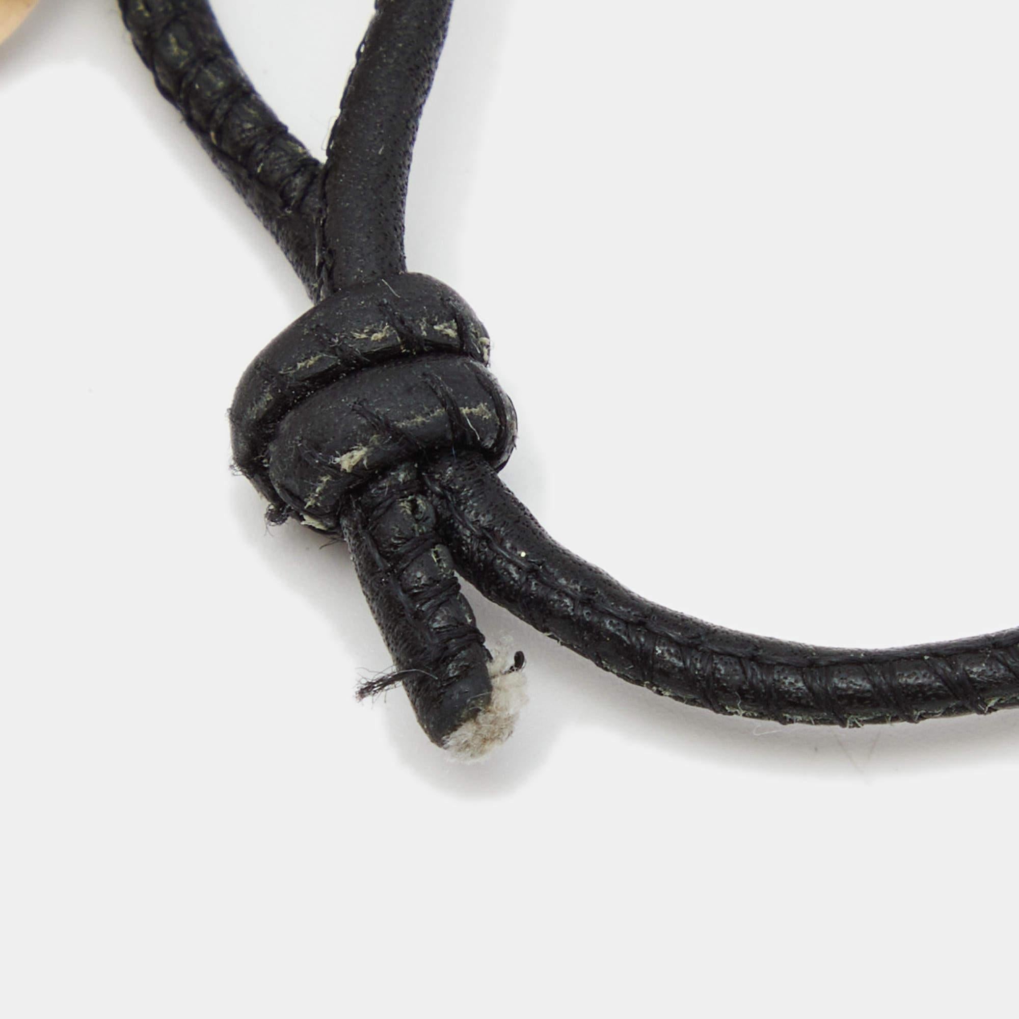 Chopard Chopardissimo Black Leather 18k Two Tone Gold Adjustable Cord Bracelet In Fair Condition In Dubai, Al Qouz 2