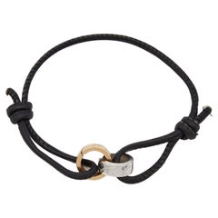 Chopard Chopardissimo Black Leather 18k Two Tone Gold Adjustable Cord Bracelet