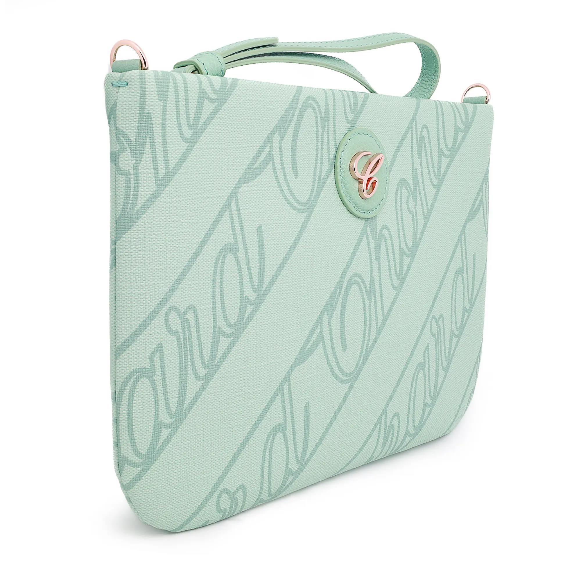 Gray Chopard Chopardissimo Mint Green Canvas Mini Pouch 95000-1215 For Sale