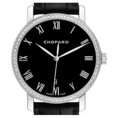 Chopard Classic 18k White Gold Black Roman Dial Diamond Mens Watch 1278