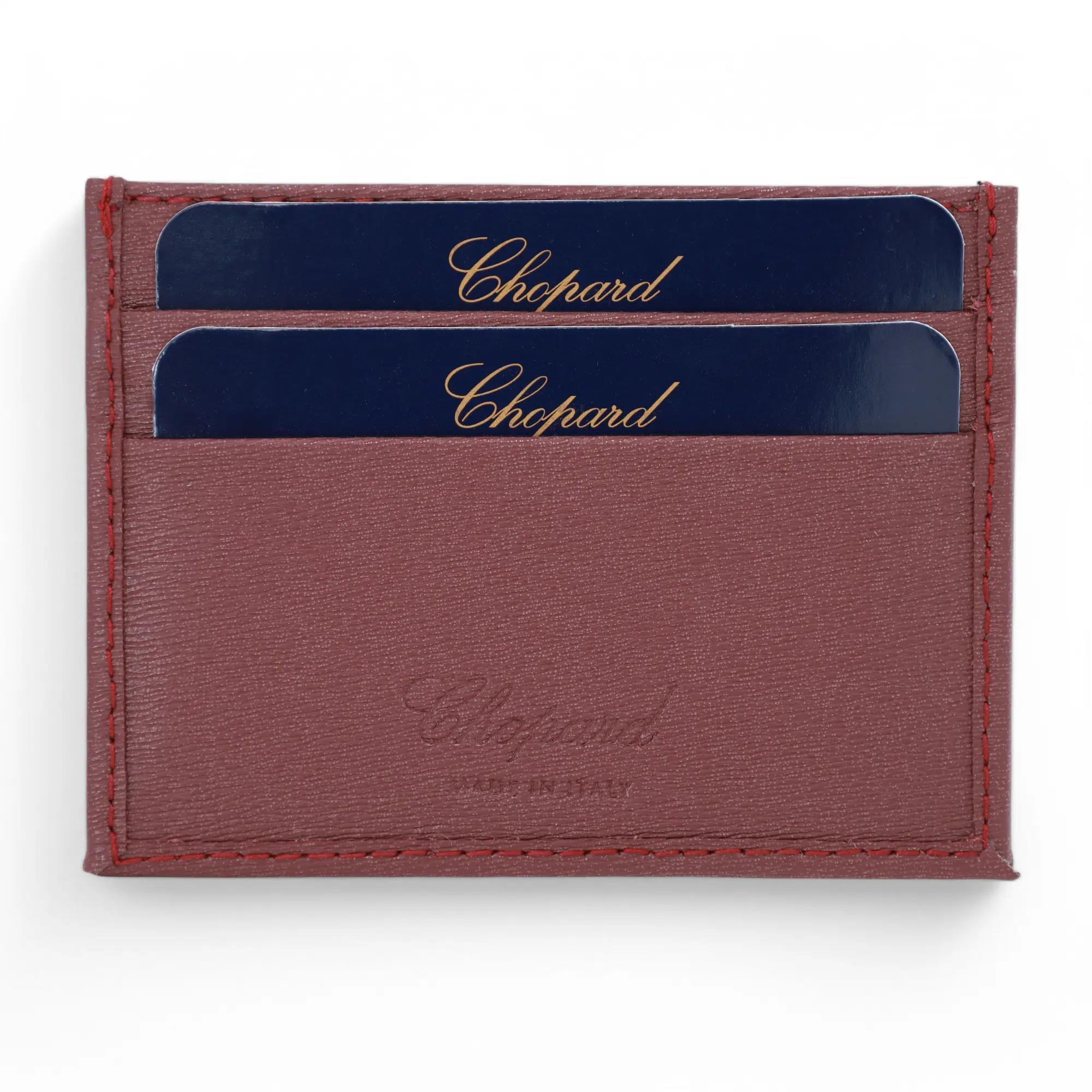 Black Chopard Classic Bordeaux Grained Leather Small Card Holder 95012-0365 For Sale