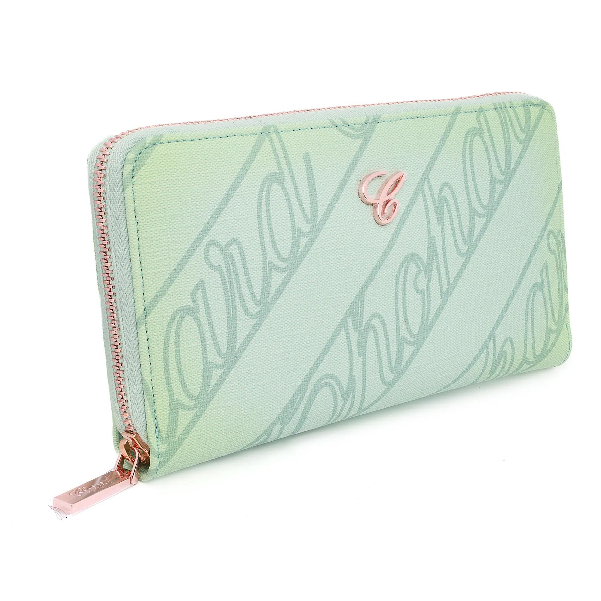 Women's Chopard Classic C Logo Zipped Mint Green Canvas Wallet 95015-0565 For Sale