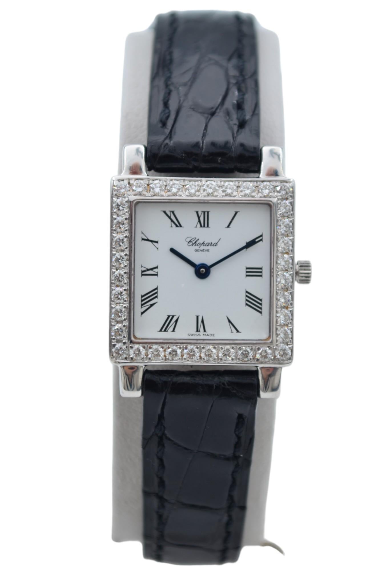 Women's Chopard Classic Lady 22 White Gold Diamond Bezel Leather Strap Quartz 13/6302 For Sale