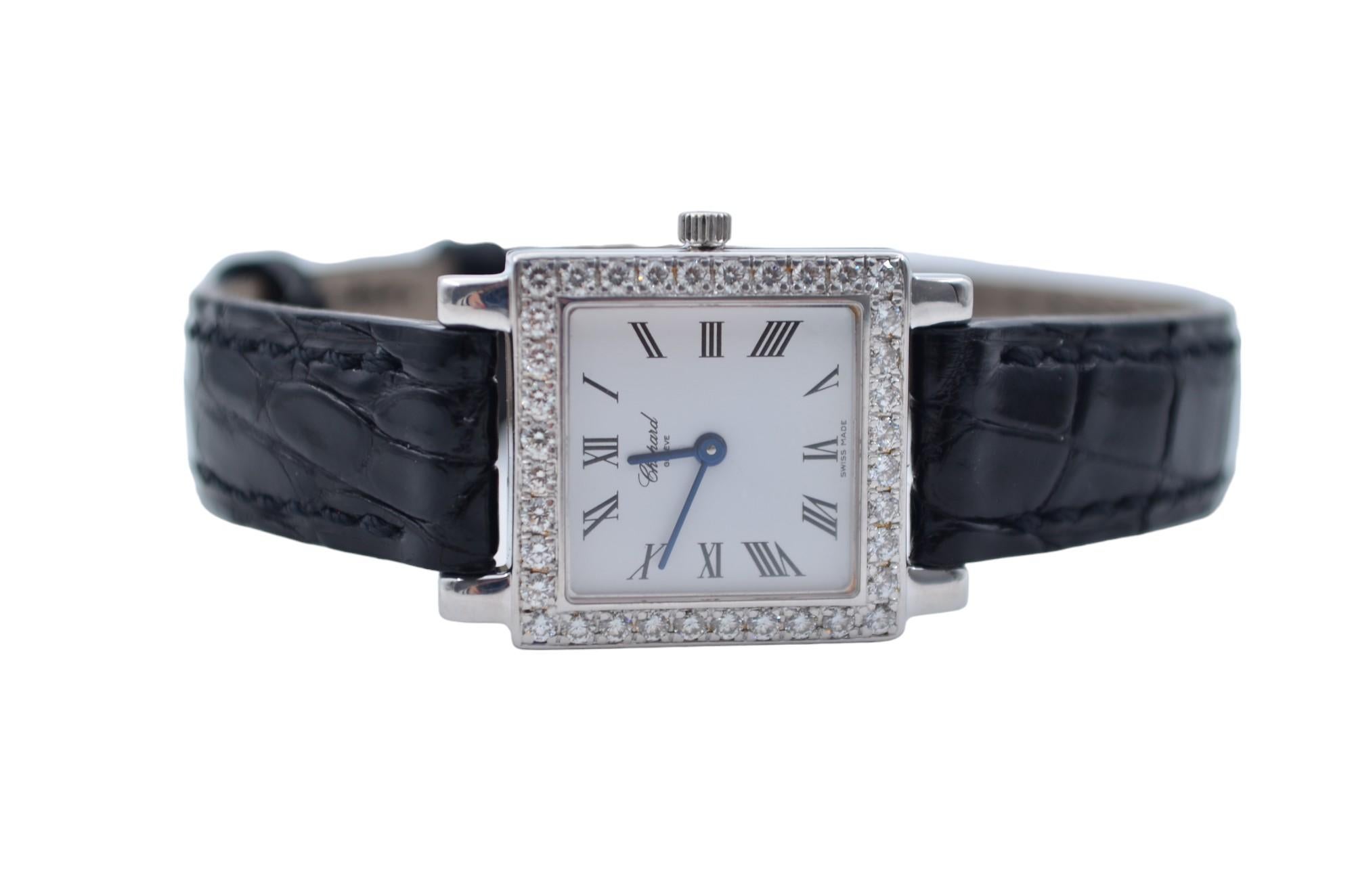 Chopard Classic Lady 22 White Gold Diamond Bezel Leather Strap Quartz 13/6302 For Sale 1