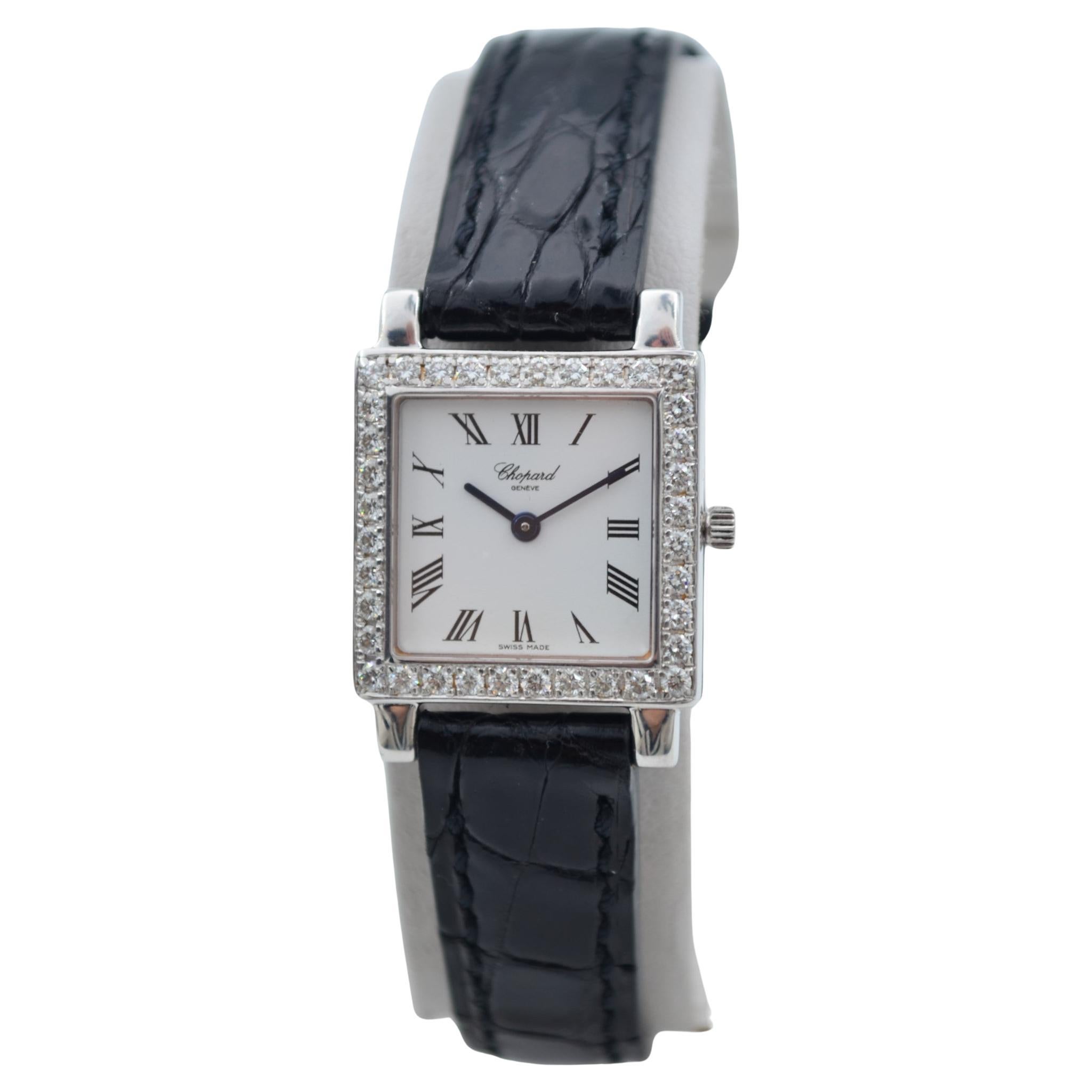 Chopard Classic Lady 22 White Gold Diamond Bezel Leather Strap Quartz 13/6302 For Sale