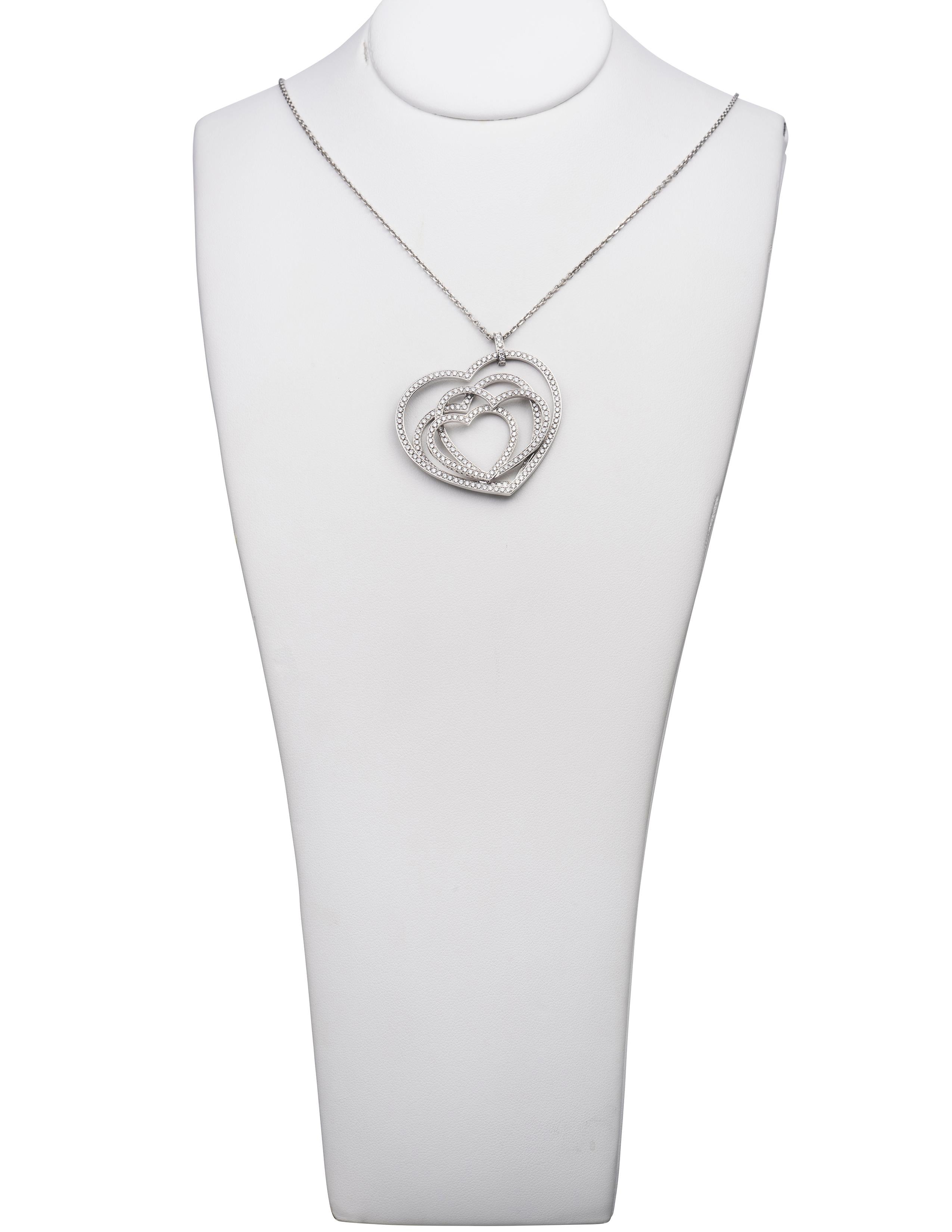 Chopard Classic White Gold Pave Diamond Hearts Pendant 81/6881 In New Condition For Sale In New York, NY