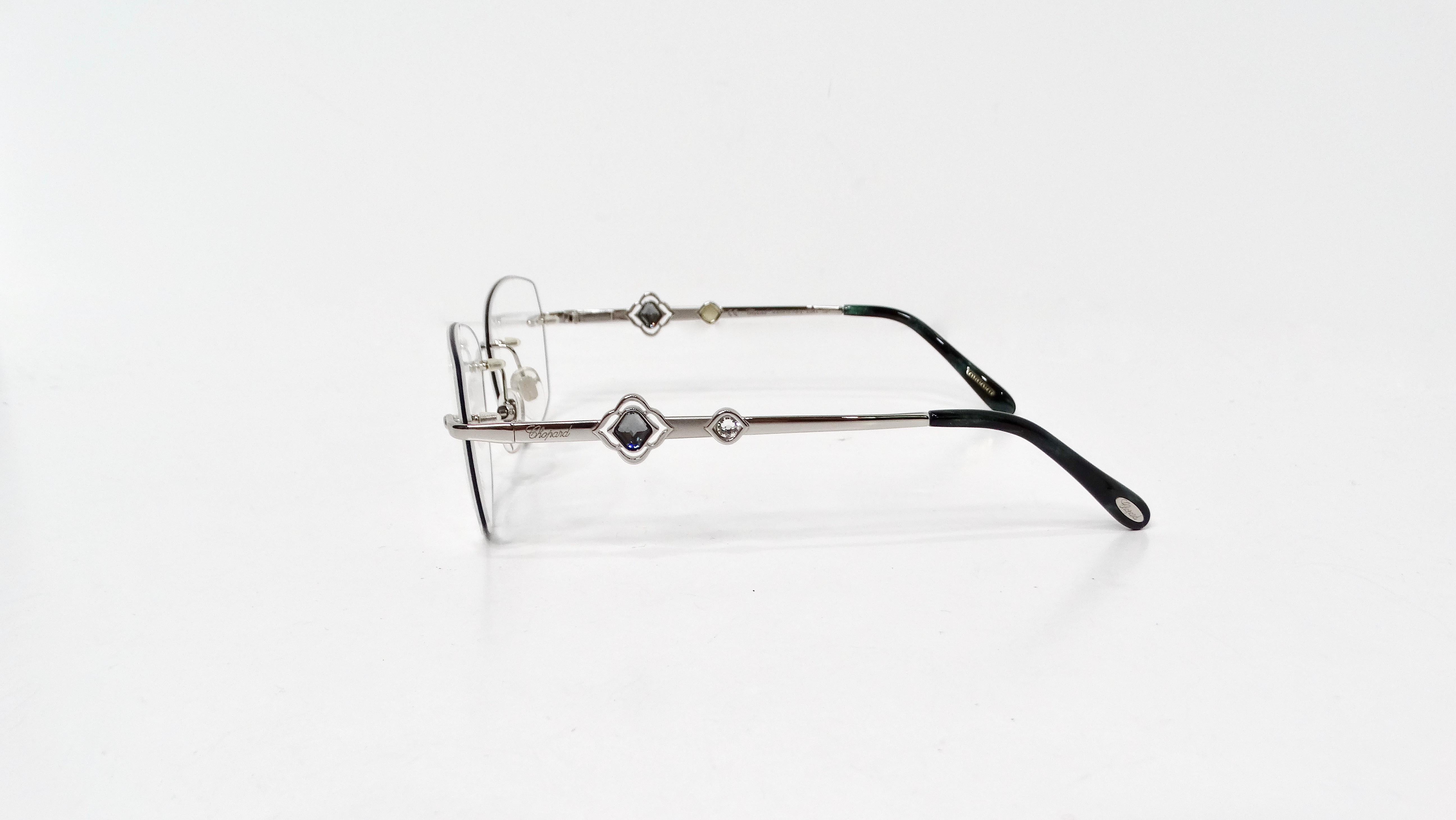 Gray Chopard Clear Frameless Silver-Tone Metal Eyeglasses With Crystal Accents For Sale