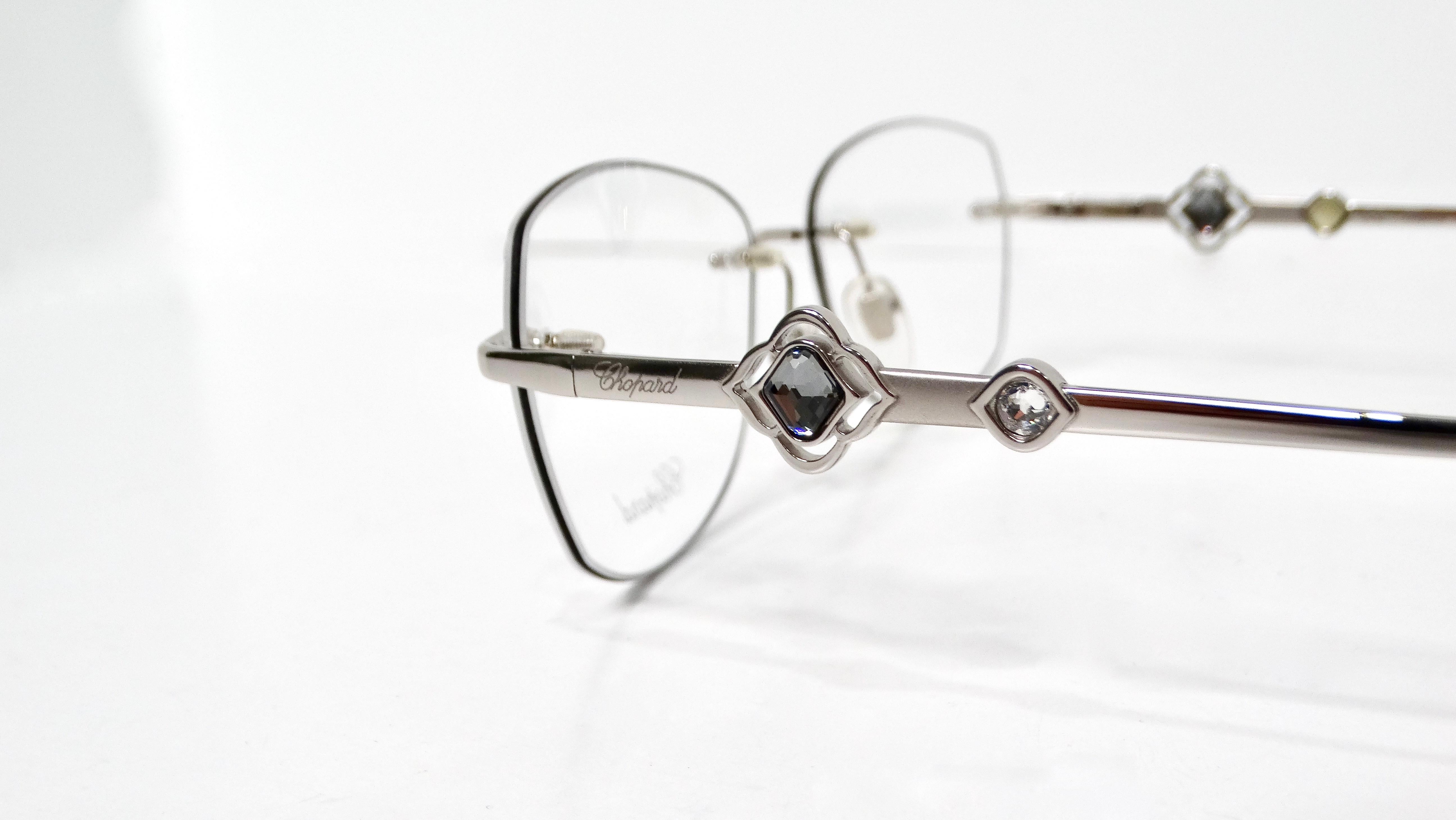 Chopard Clear Frameless Silver-Tone Metal Eyeglasses With Crystal Accents In Good Condition For Sale In Scottsdale, AZ