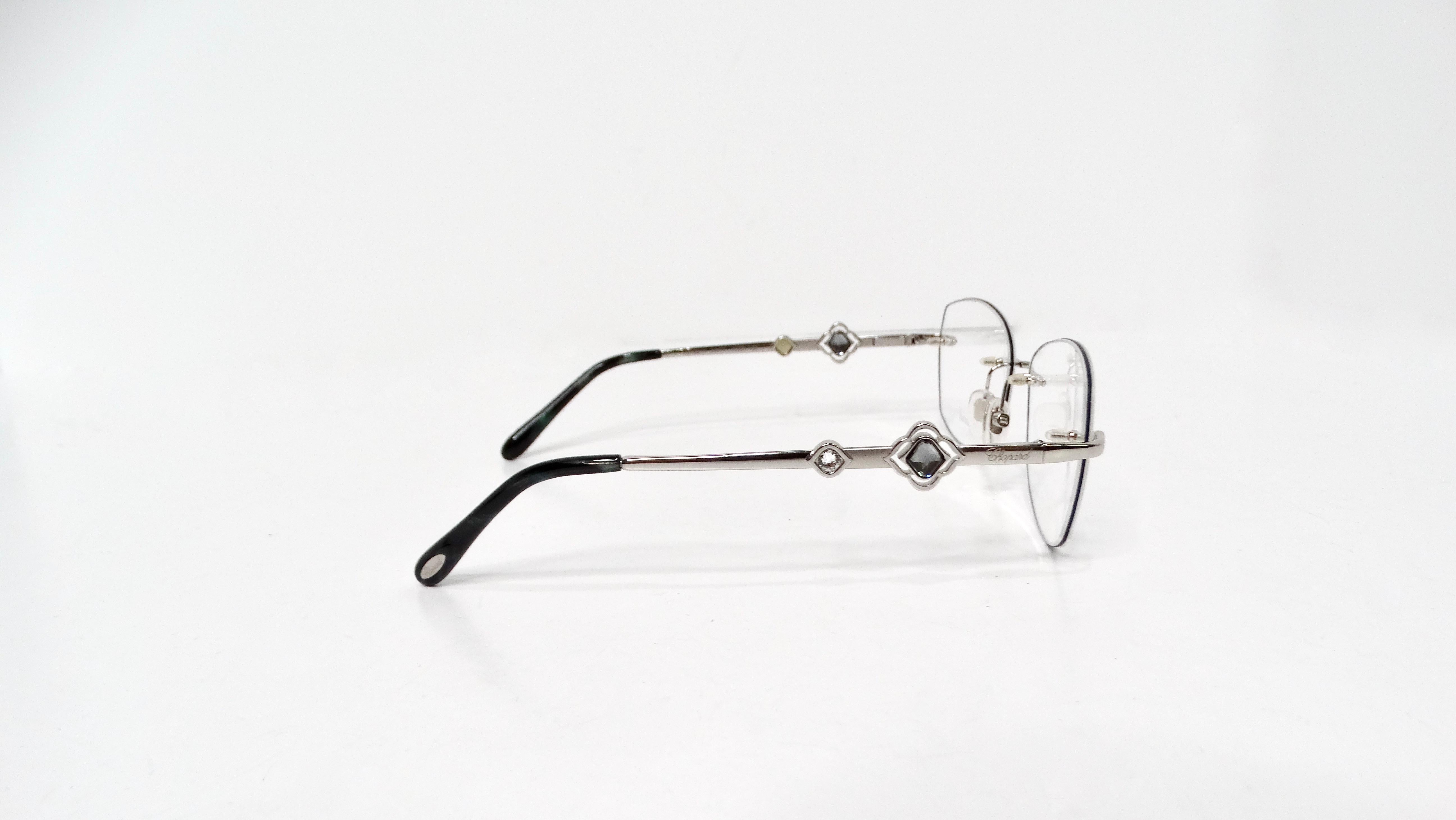Chopard Clear Frameless Silver-Tone Metal Eyeglasses With Crystal Accents For Sale 3