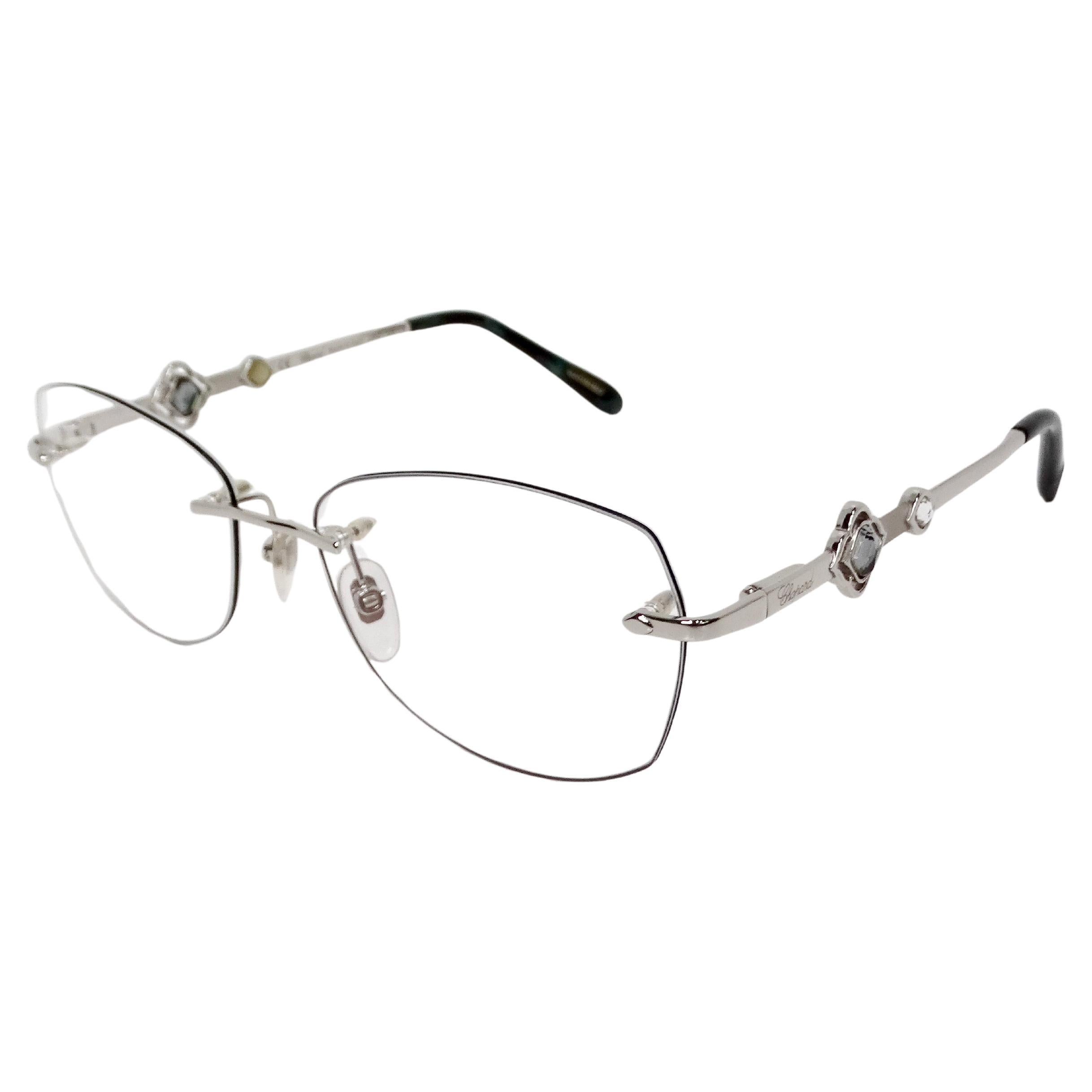 Chopard Clear Frameless Silver-Tone Metal Eyeglasses With Crystal Accents For Sale