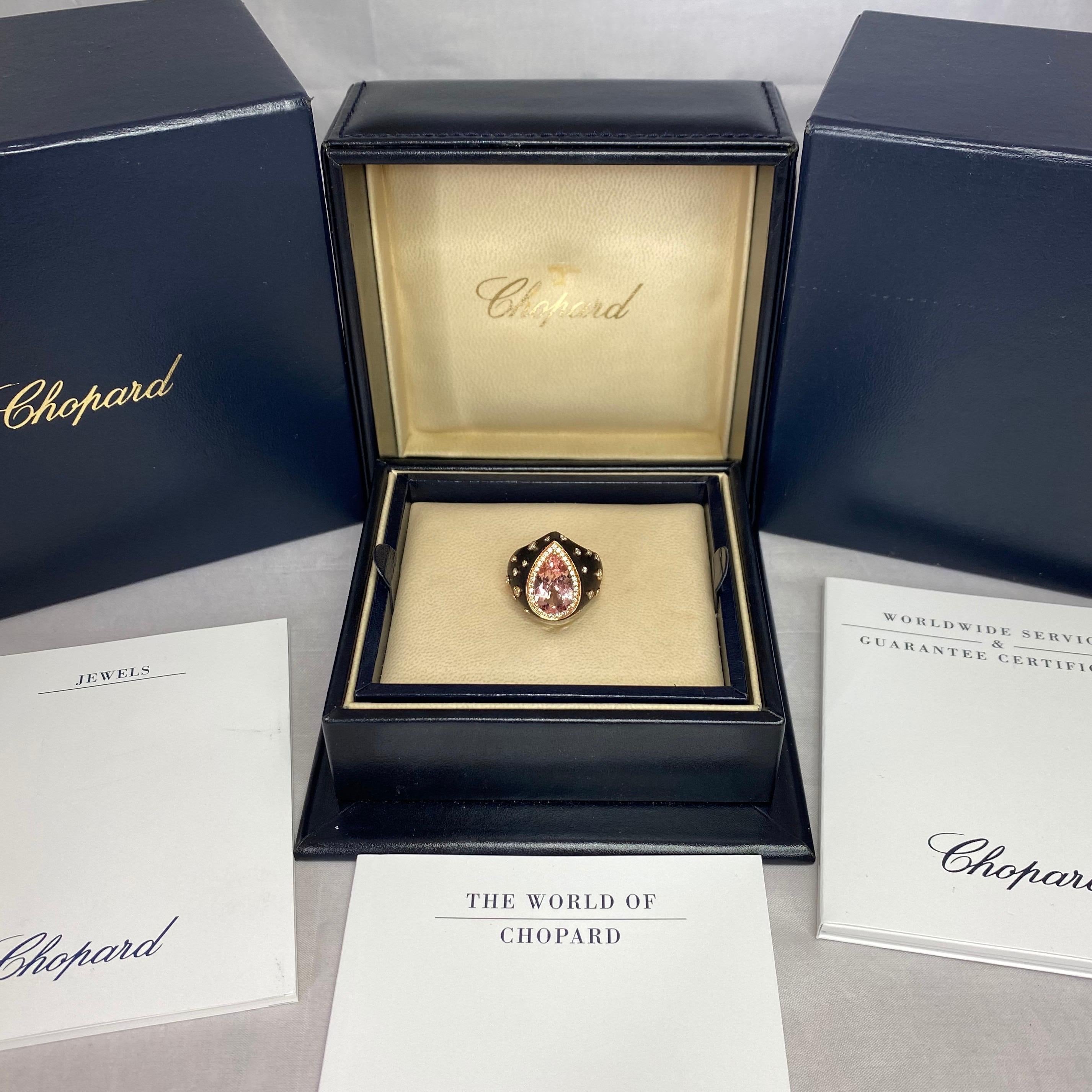 Chopard Custom Made Unique Morganite & Diamond 18k Yellow Gold Black Resin Ring 3