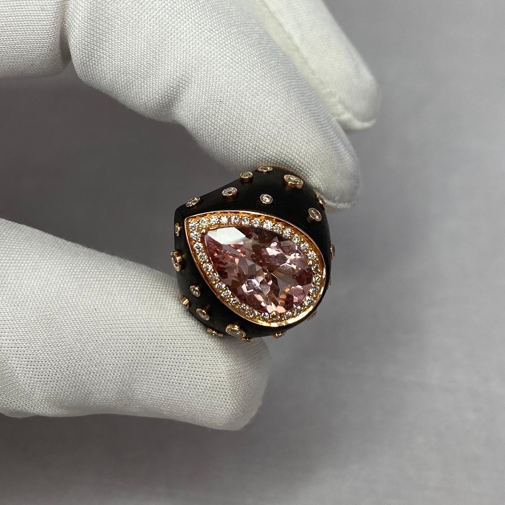 Chopard Custom Made Unique Morganite & Diamond 18k Yellow Gold Black Resin Ring 4