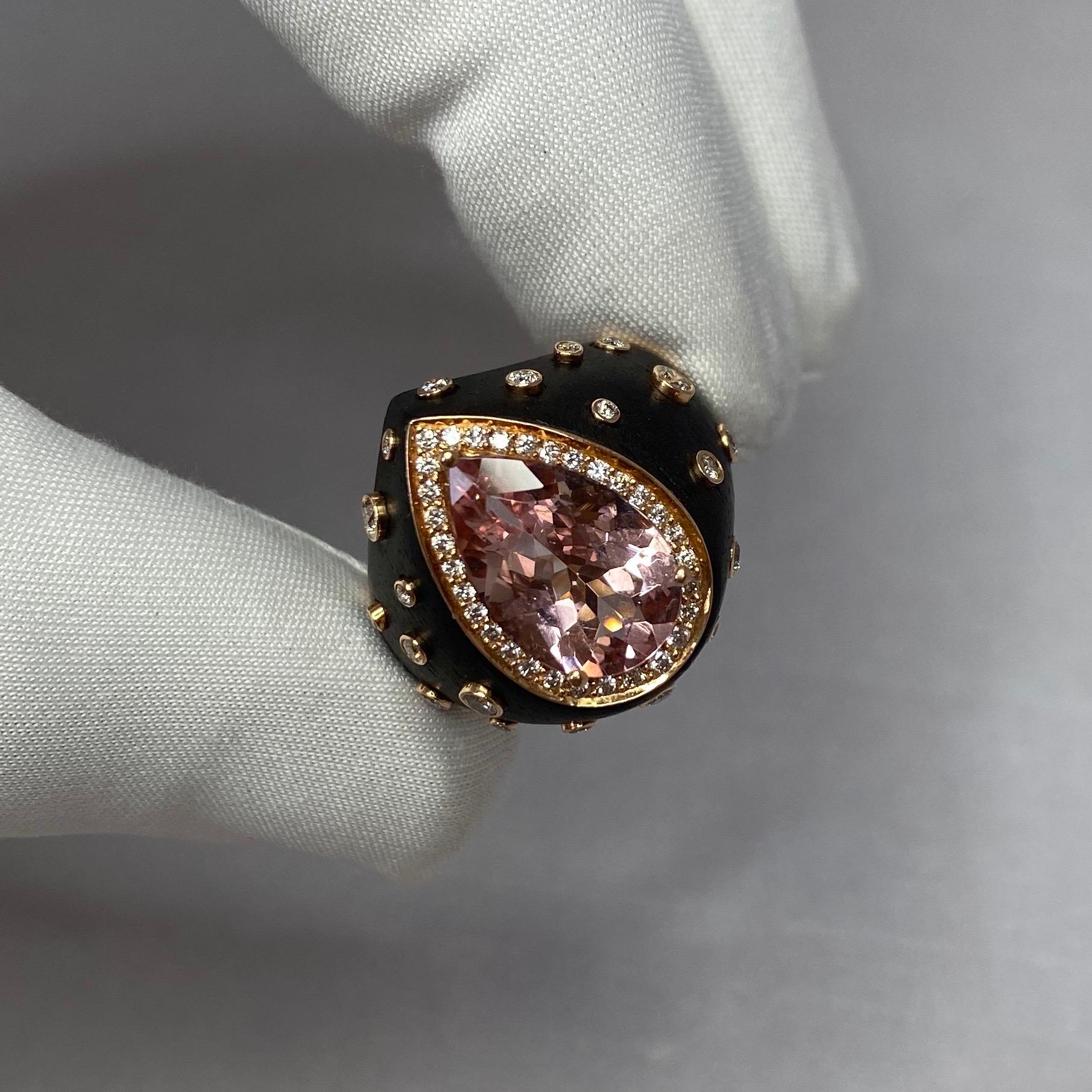 Chopard Custom Made Unique Morganite & Diamond 18k Yellow Gold Black Resin Ring 5