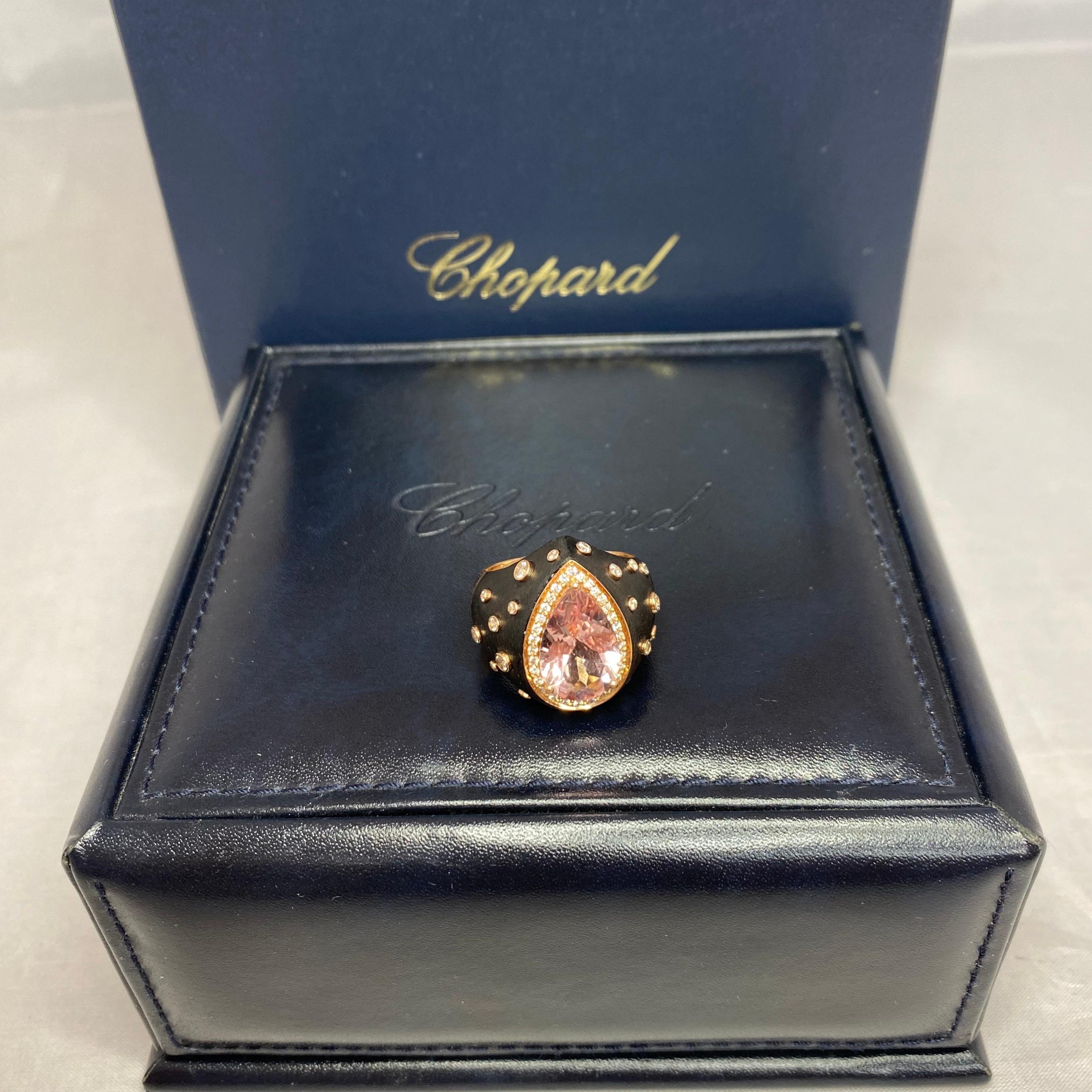 Chopard Custom Made Unique Morganite & Diamond 18k Yellow Gold Black Resin Ring 6