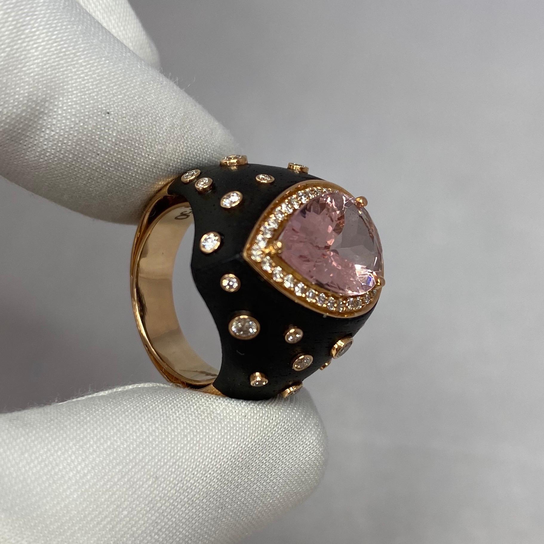 Chopard Custom Made Unique Morganite & Diamond 18k Yellow Gold Black Resin Ring In Good Condition In Birmingham, GB