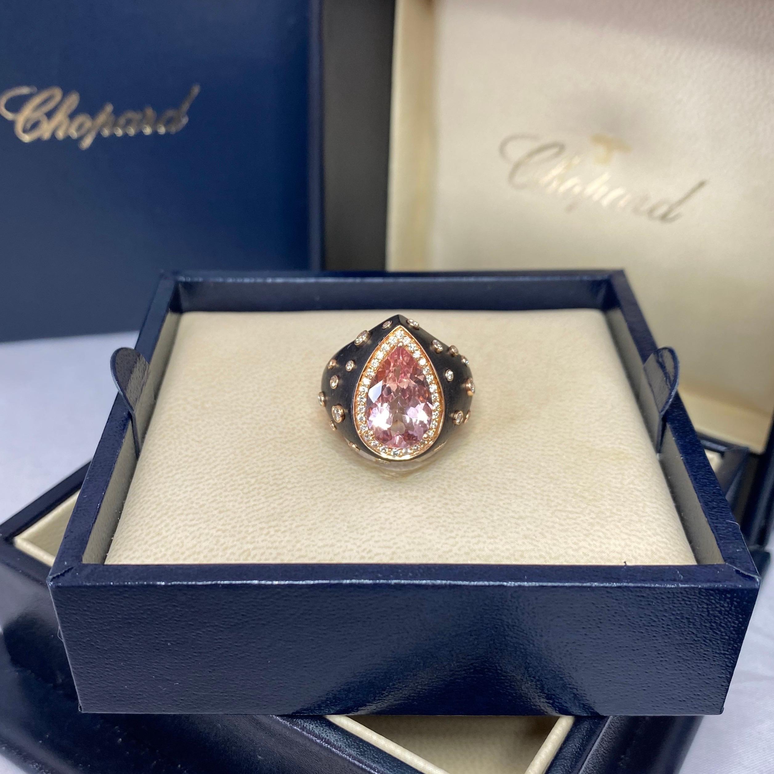 Women's or Men's Chopard Custom Made Unique Morganite & Diamond 18k Yellow Gold Black Resin Ring