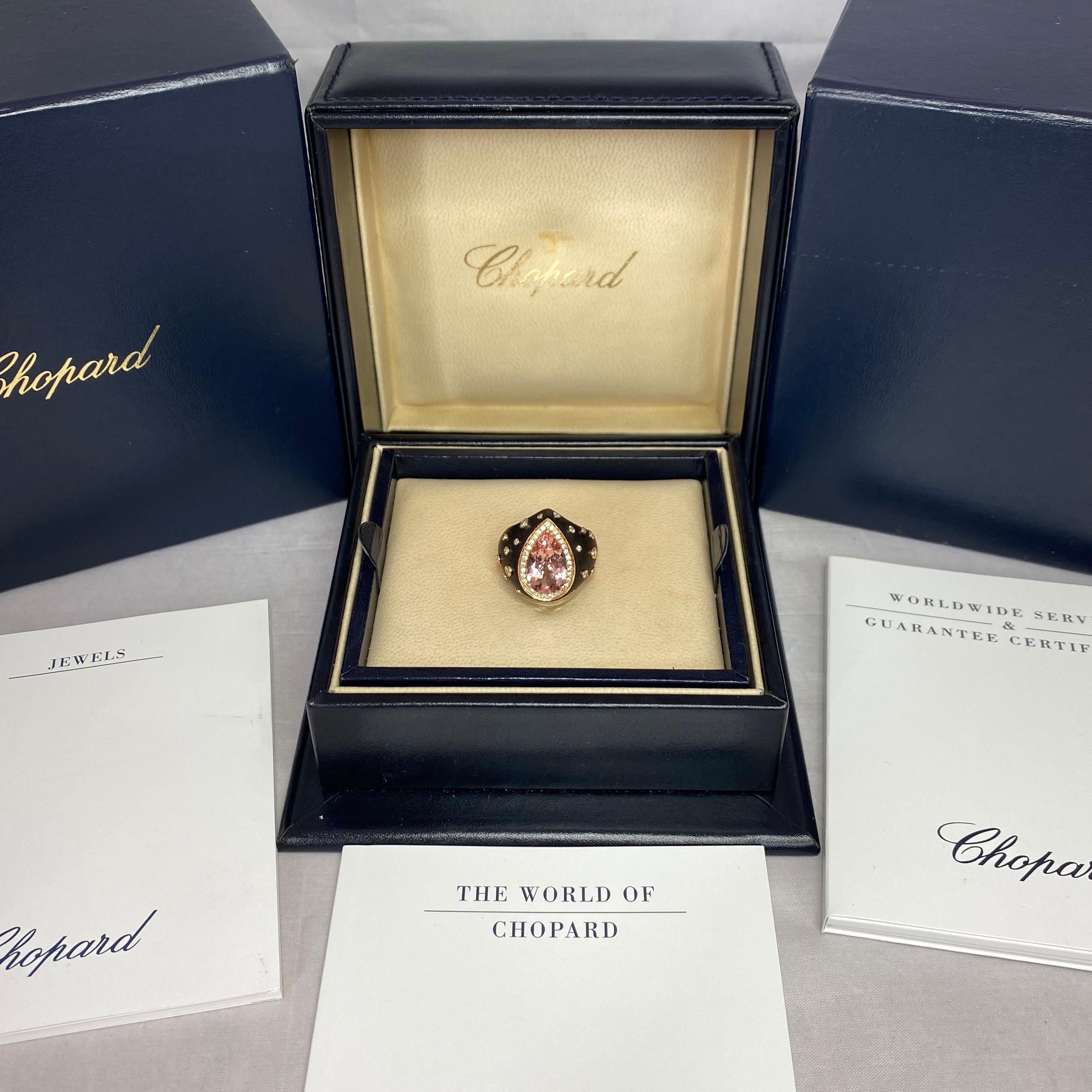 Chopard Custom Made Unique Morganite & Diamond 18k Yellow Gold Black Resin Ring 1