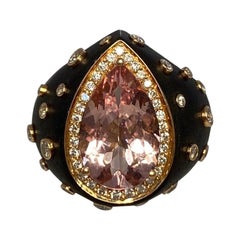 Chopard Custom Made Unique Morganite & Diamond 18k Yellow Gold Black Resin Ring