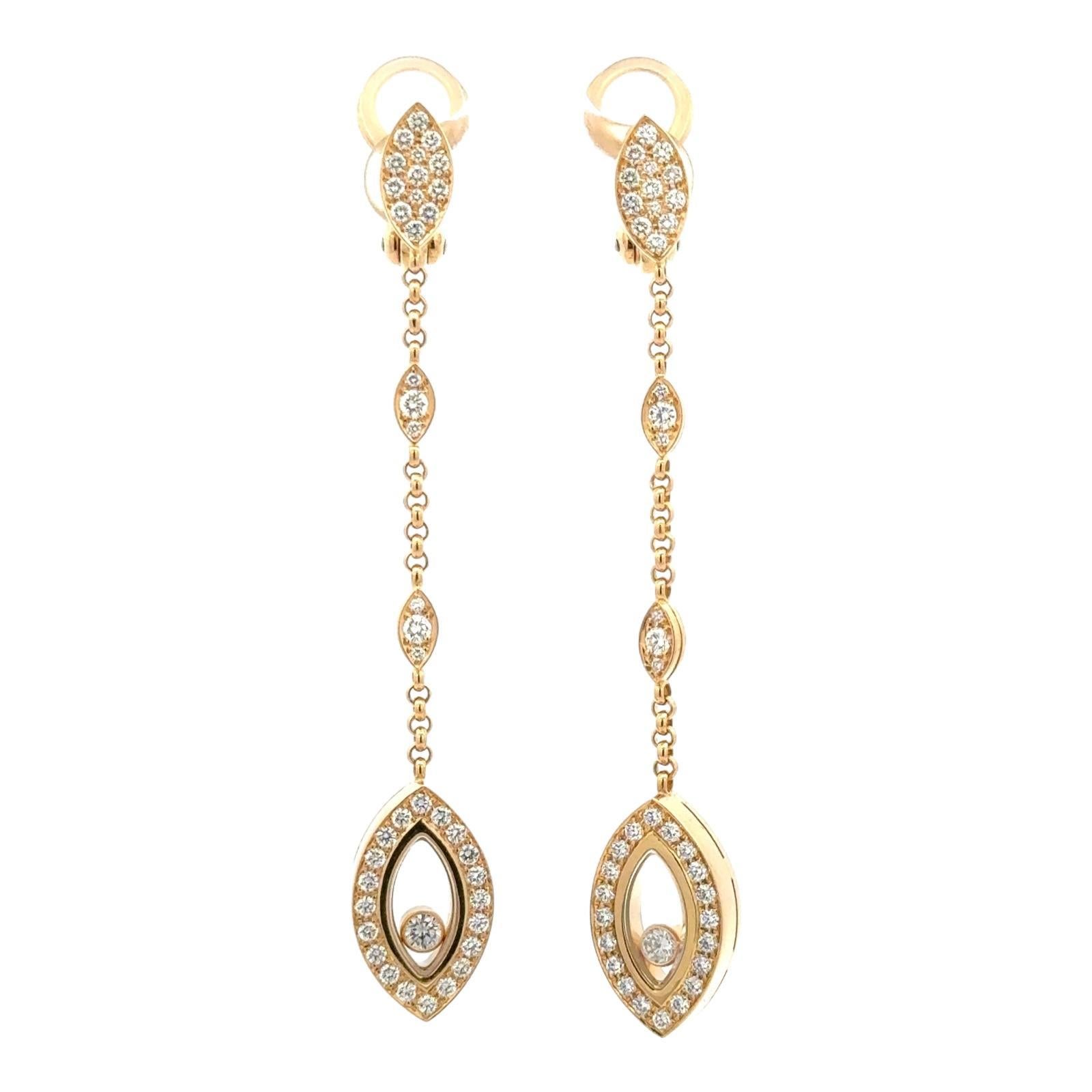 Mixed Cut Chopard Diamond 18 Karat Yellow Gold Drop Dangle Modern Earrings.
