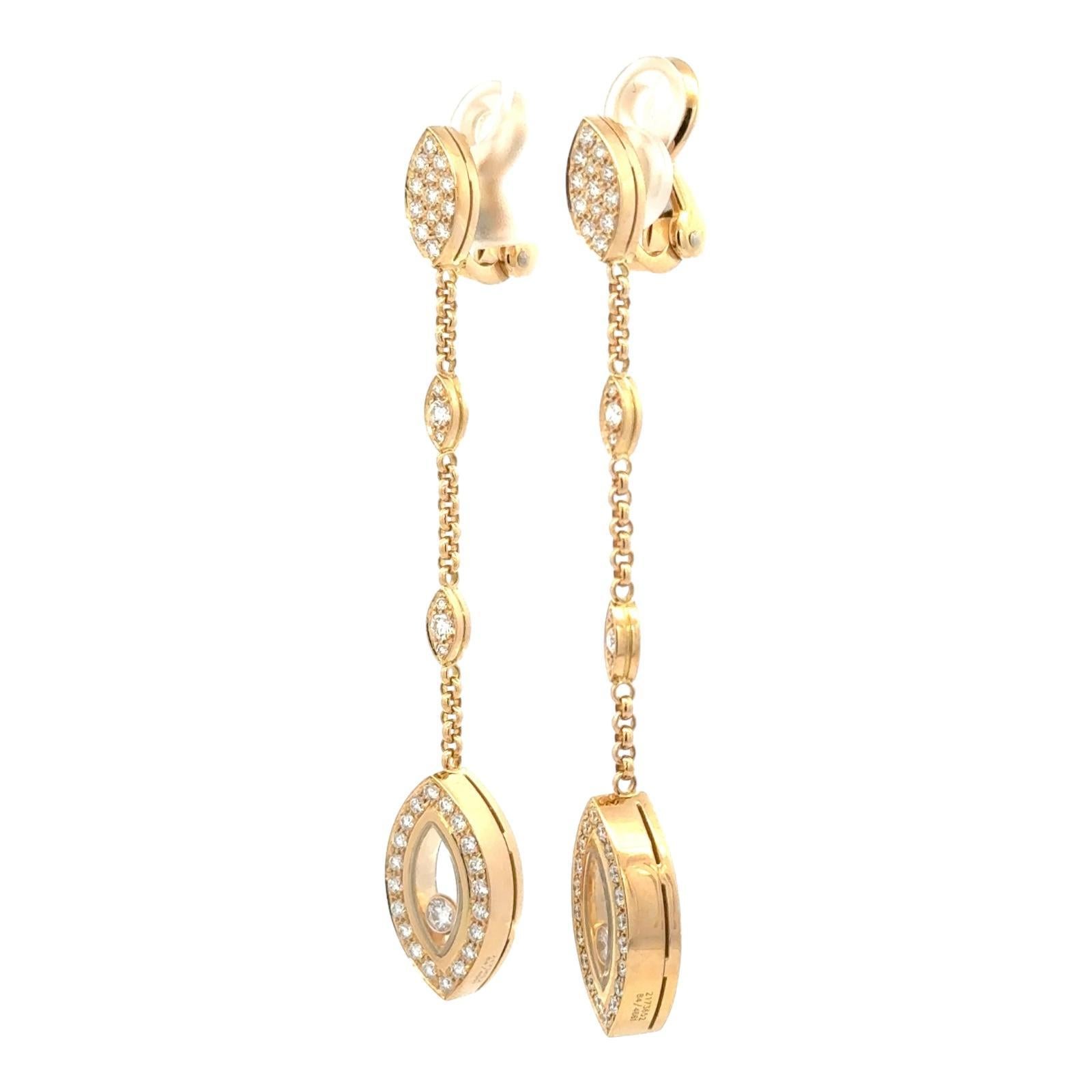 Chopard Diamond 18 Karat Yellow Gold Drop Dangle Modern Earrings. In Excellent Condition In Boca Raton, FL