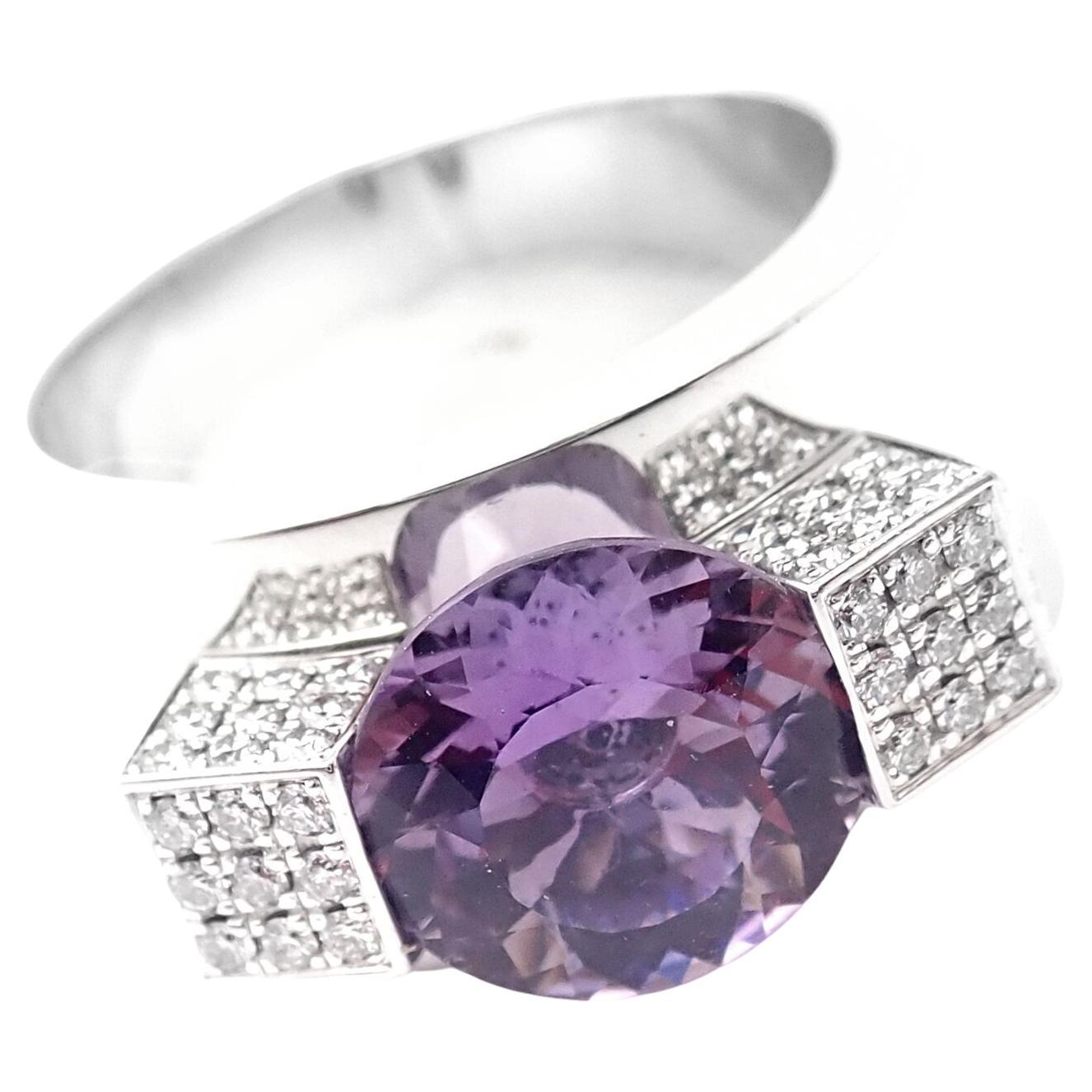 Chopard Diamond Amethyst White Gold Wide Band Ring For Sale