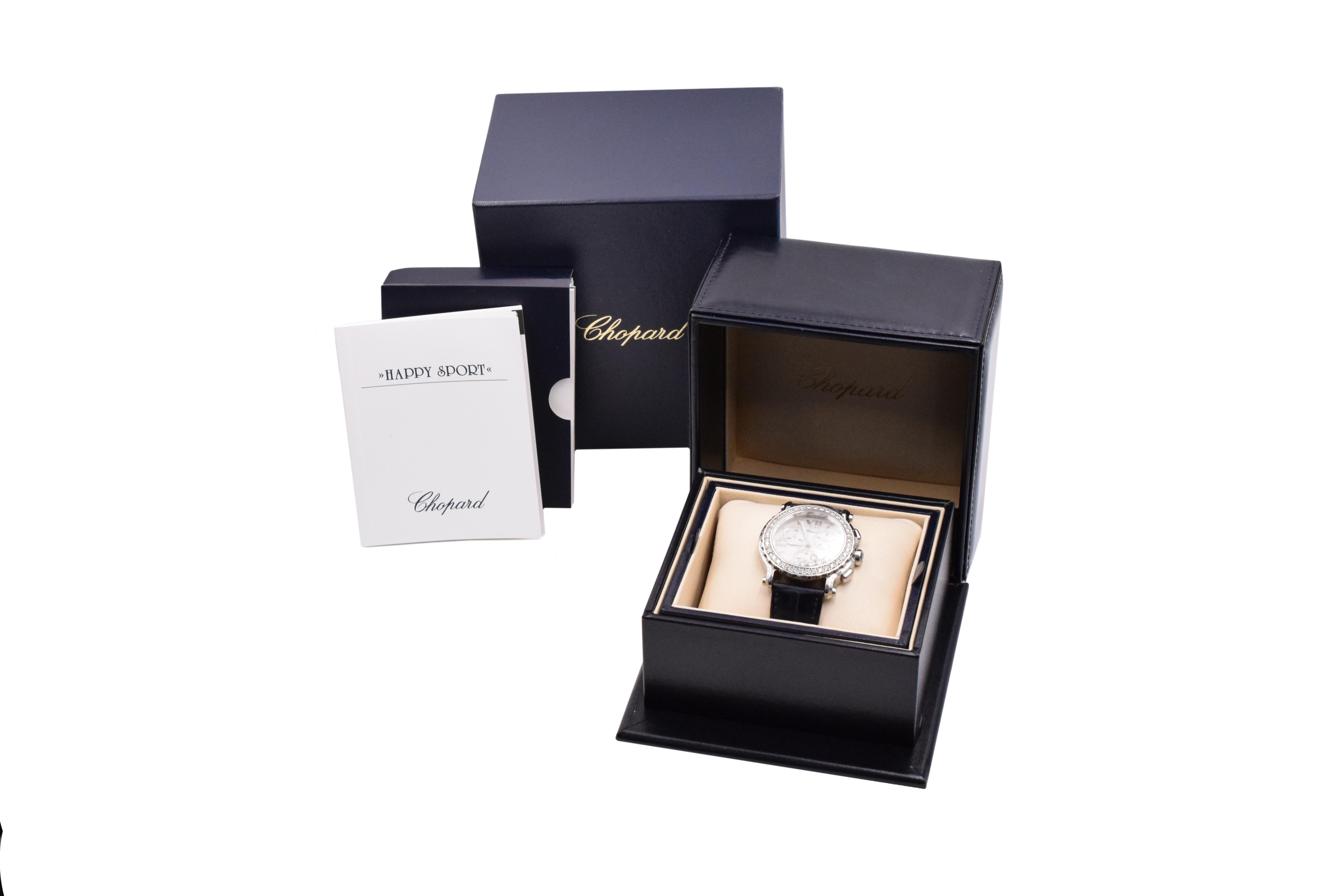Chopard Diamond and Mother of Pearl 'Happy Sport' Chronograph Wristwatch For Sale 1