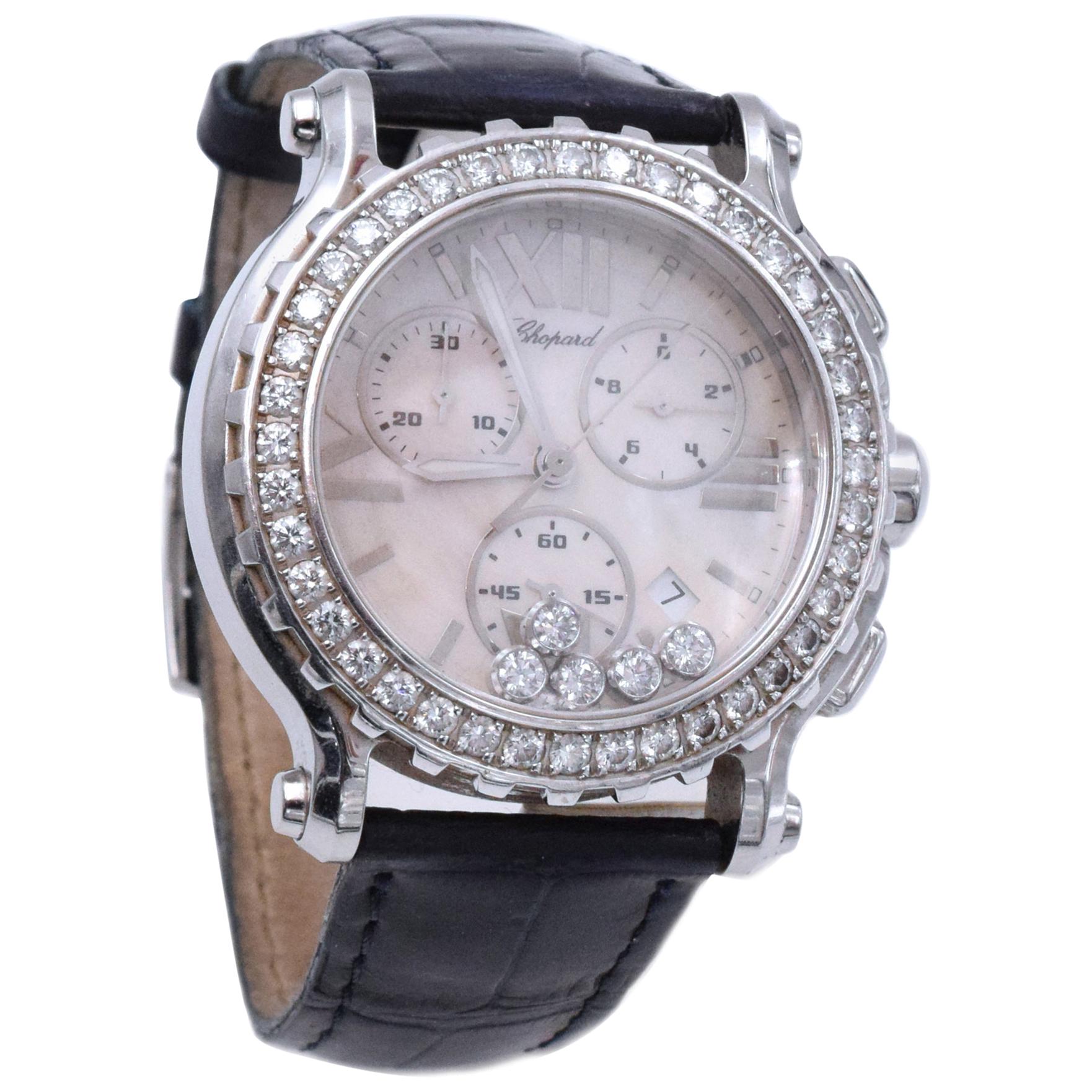 Chopard Diamond and Mother of Pearl 'Happy Sport' Chronograph Wristwatch