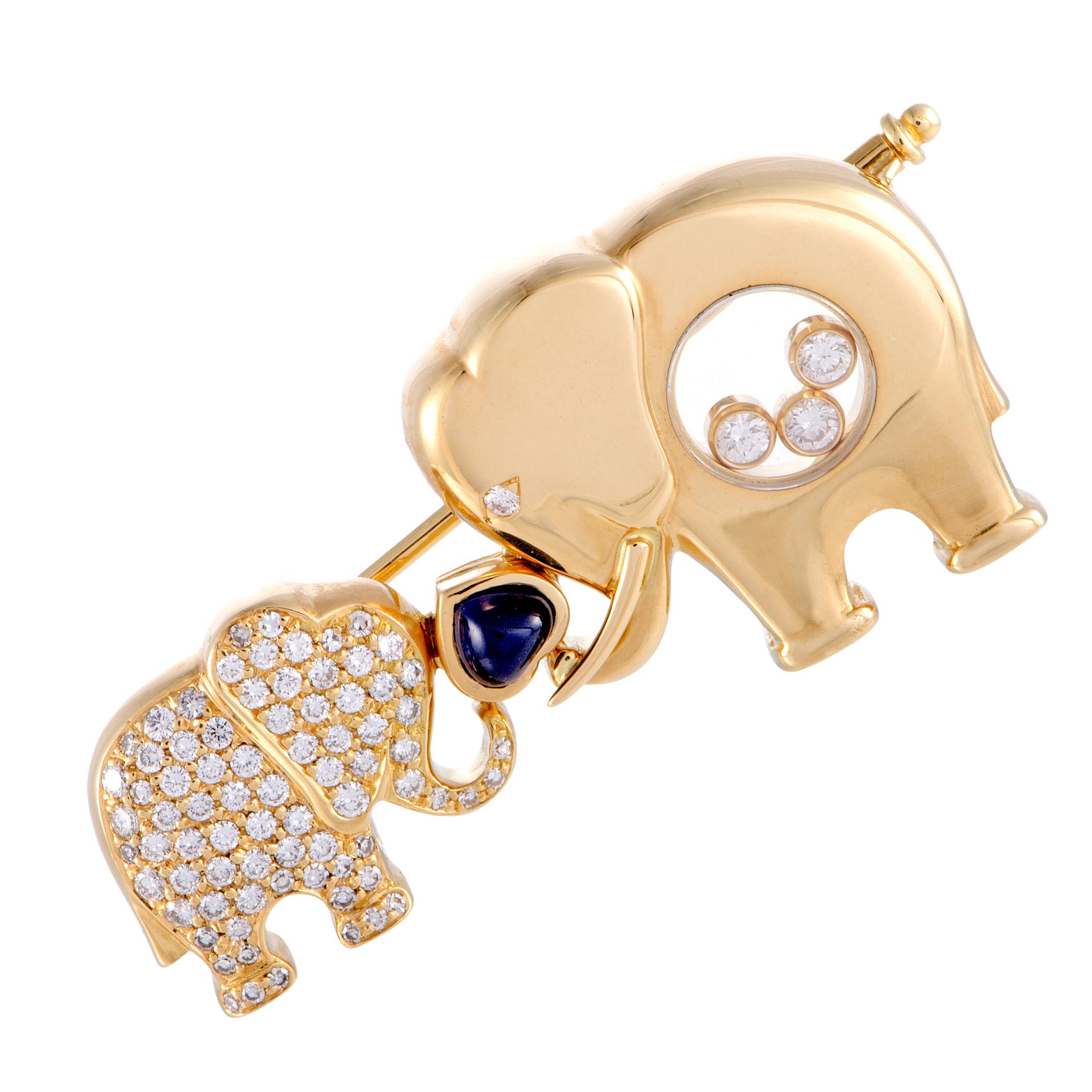 Chopard Diamond and Sapphire Elephants Brooch In Excellent Condition In Southampton, PA