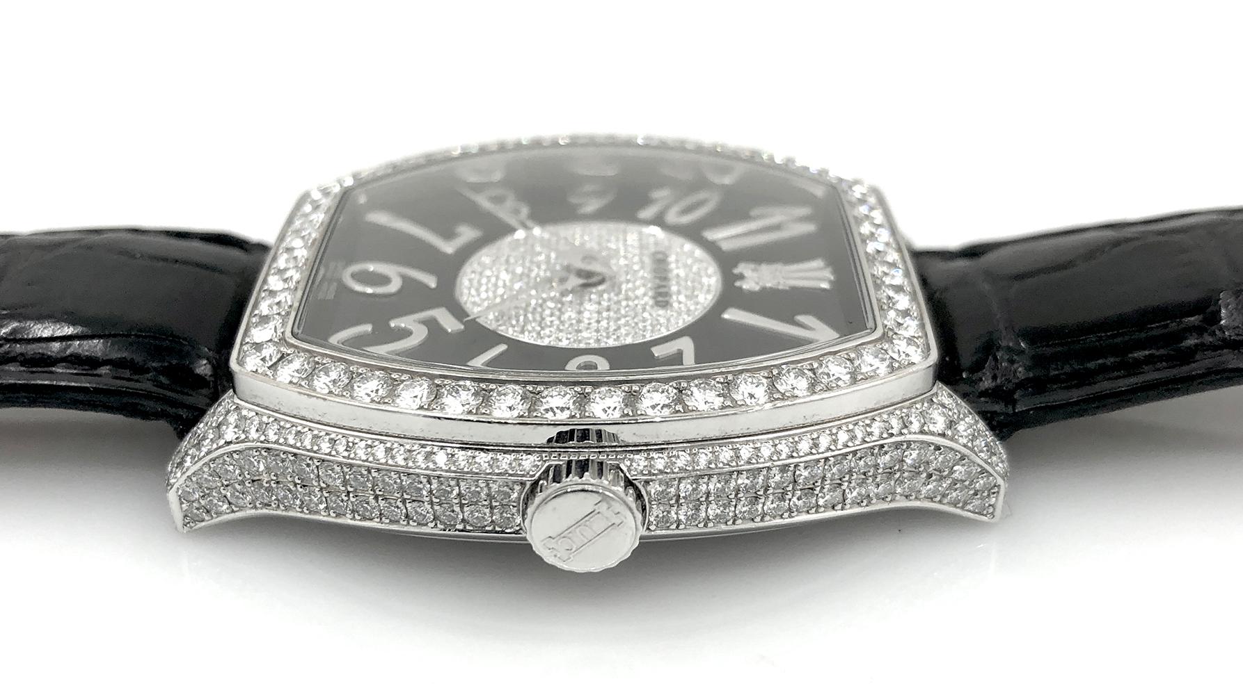 Uhr mit schwarzem Lederarmband von Chopard Diamond im Zustand „Gut“ in New York, NY