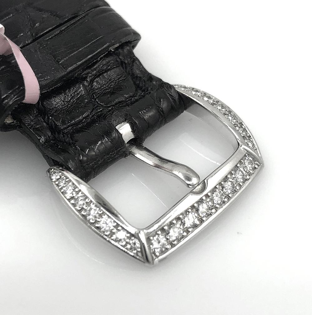  Chopard Montre à bracelet en cuir noir avec diamants Unisexe 