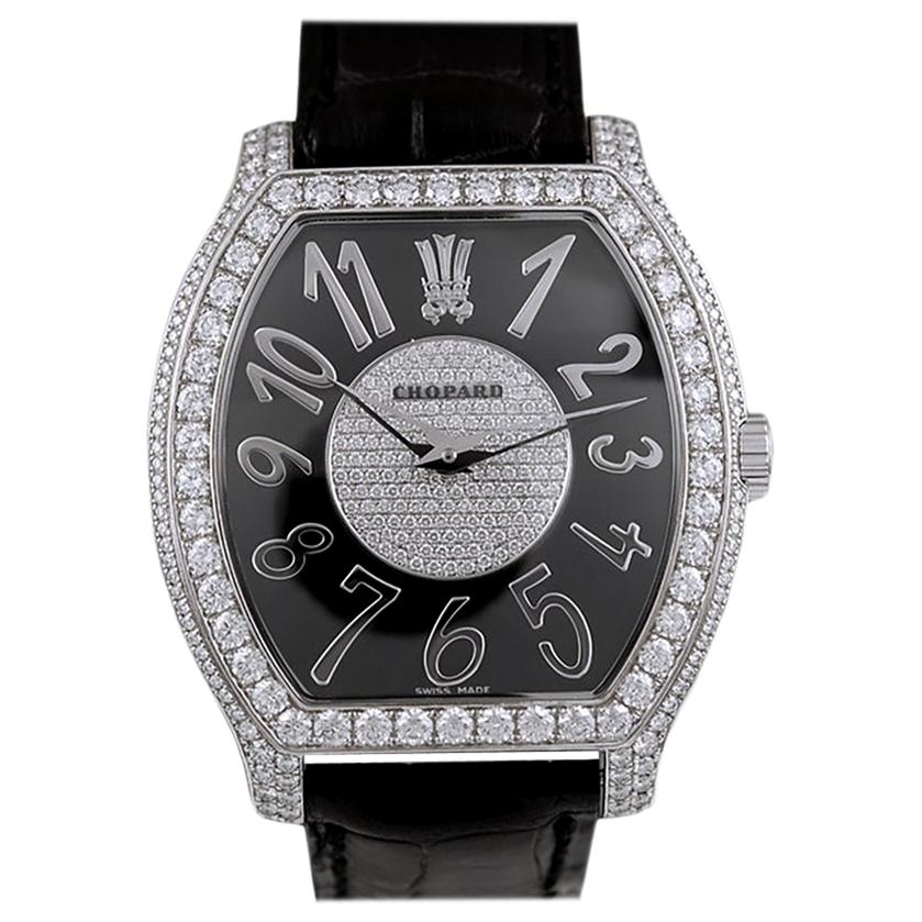 Chopard Diamond Black Leather Strap Watch