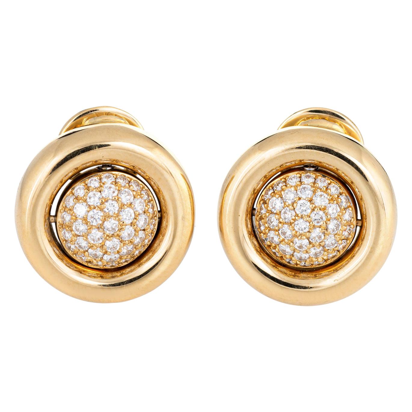 Chopard Diamond Earrings Movable Day Night 18 Karat Yellow Gold Estate Jewelry