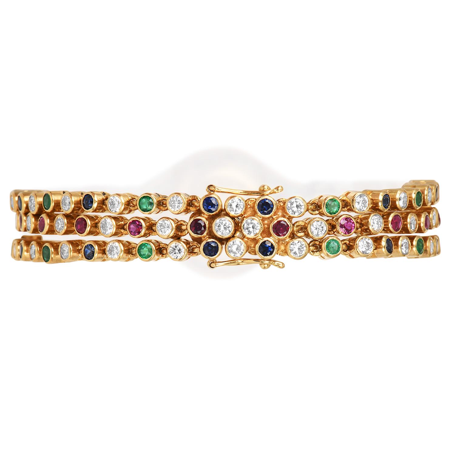 Women's Chopard Diamond Emerald Ruby Sapphire 18K Gold Bracelet Watch