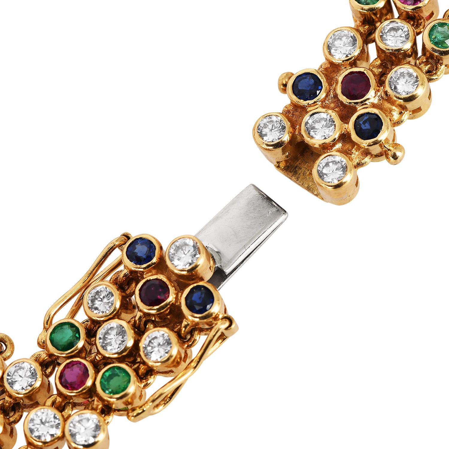 Chopard Diamond Emerald Ruby Sapphire 18K Gold Bracelet Watch 1