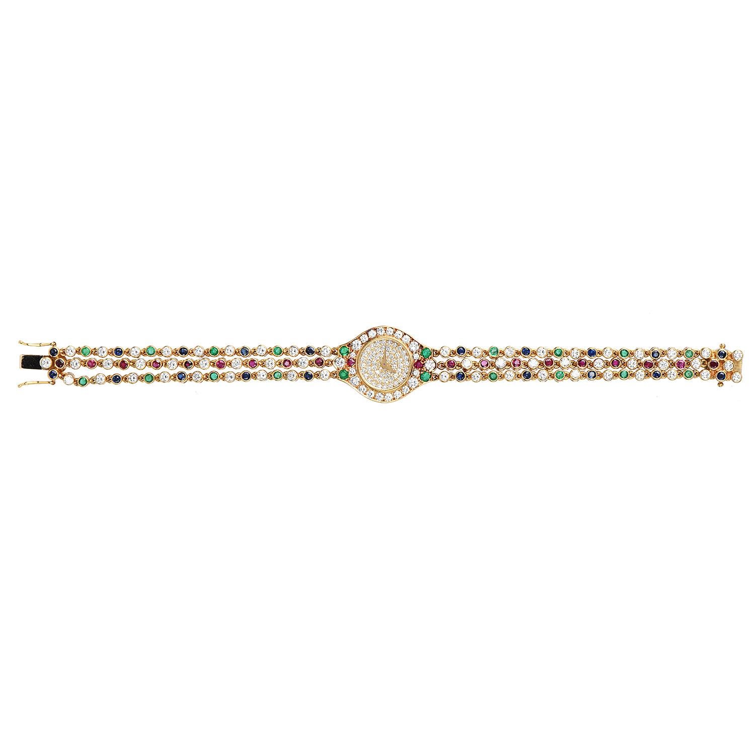 Chopard Diamond Emerald Ruby Sapphire 18K Gold Bracelet Watch 2
