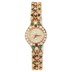Chopard Diamond Emerald Ruby Sapphire 18K Gold Bracelet Watch