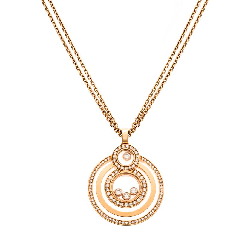 Contemporary Chopard Diamond Happy 18K Rose Gold Pendant Necklace