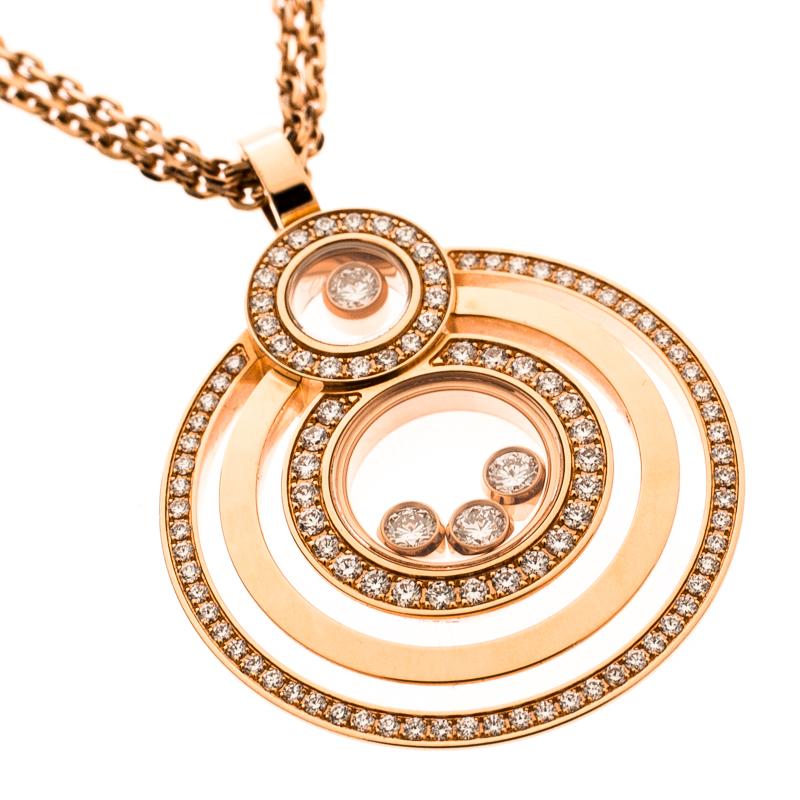 Chopard Diamond Happy 18K Rose Gold Pendant Necklace In Good Condition In Dubai, Al Qouz 2