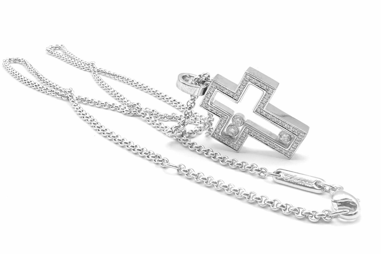 Brilliant Cut Chopard Diamond Happy Cross White Gold Pendant Necklace