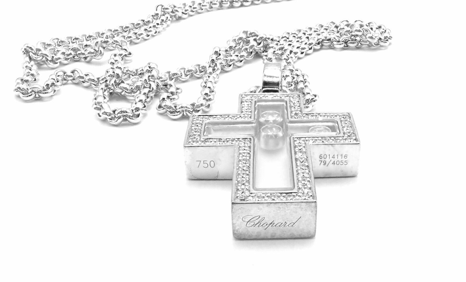 Chopard Diamond Happy Cross White Gold Pendant Necklace In Excellent Condition In Holland, PA
