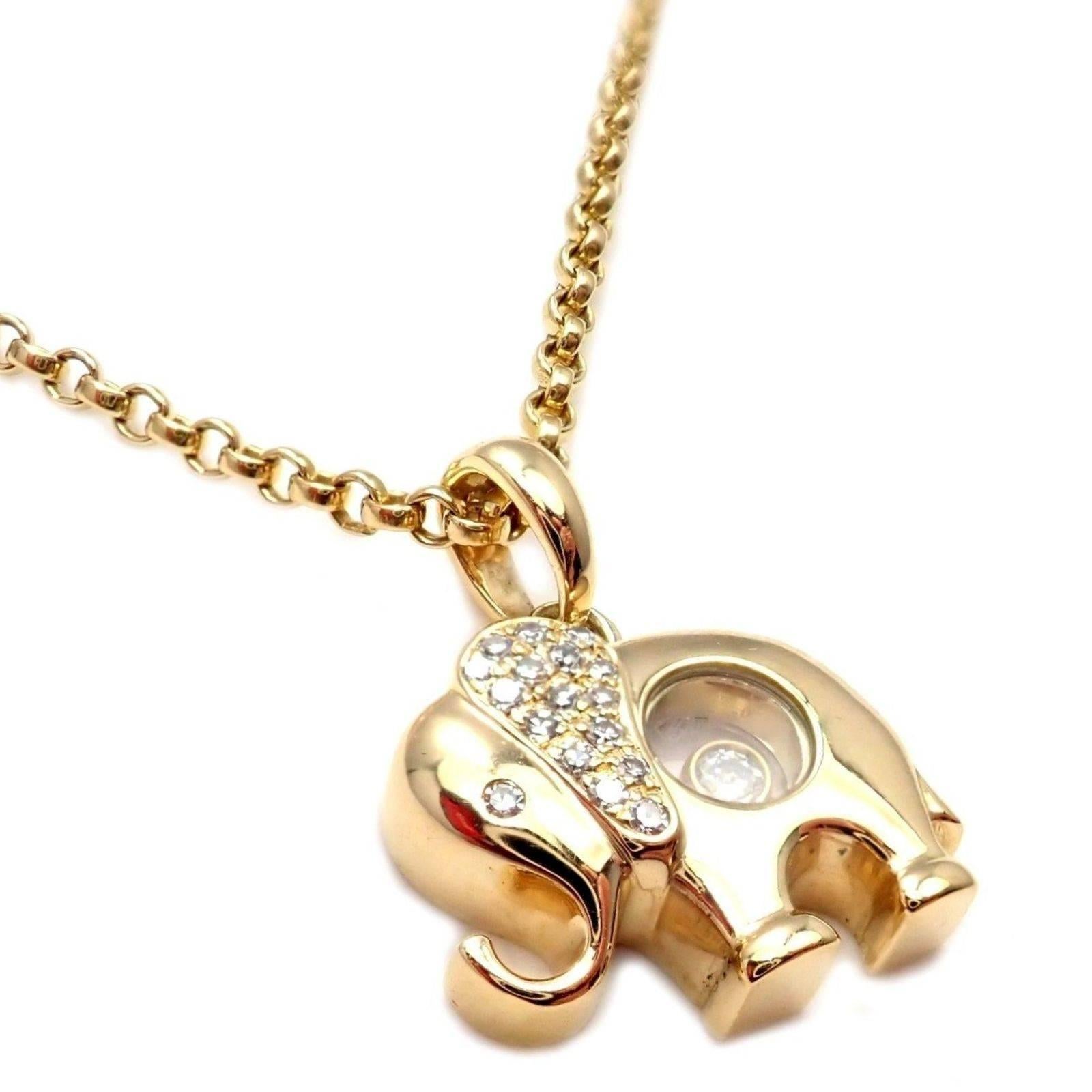 18k Yellow Gold Happy Elephant Diamond Pendant Necklace by Chopard.  
With 17 Round Brilliant Cut Diamonds VS1 total weight approx. .16ct
Details:  
Length: 17.5