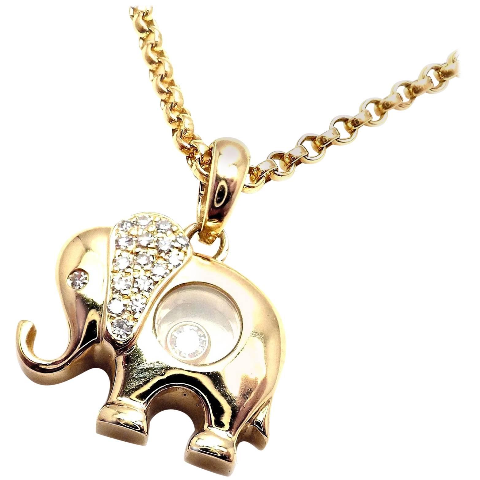 Chopard Diamond Happy Elephant Yellow Gold Pendant Necklace