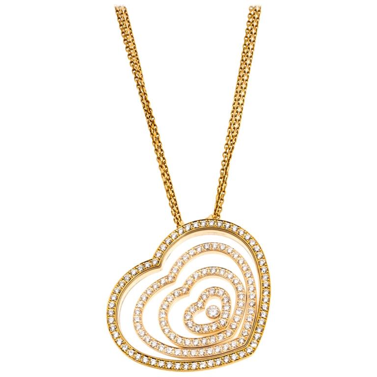 Chopard Diamond Heart 18k Yellow Gold Pendant Necklace