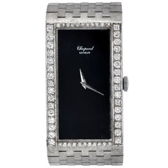 Chopard Diamond Onyx 18K White Gold Rectangular Vintage Winding Ladies Watch