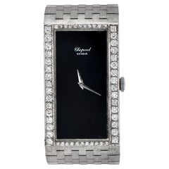 Chopard Diamond Onyx 18K White Gold Rectangular Vintage Winding Ladies Watch