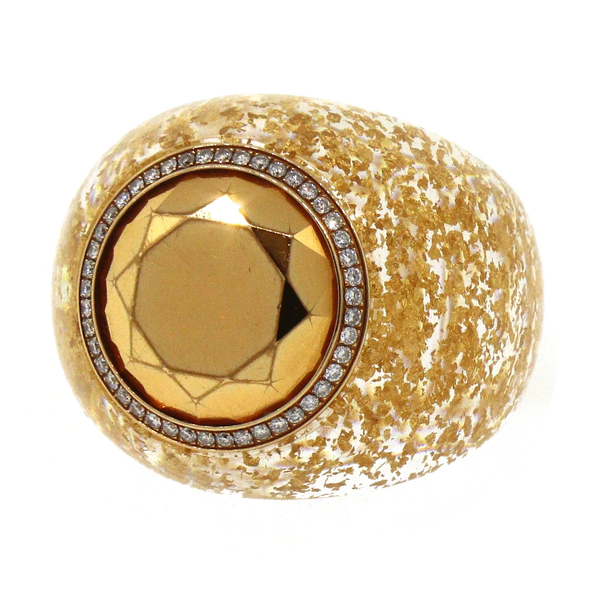 Women's Chopard Diamond Resin Ring - Golden Diamond Collection For Sale