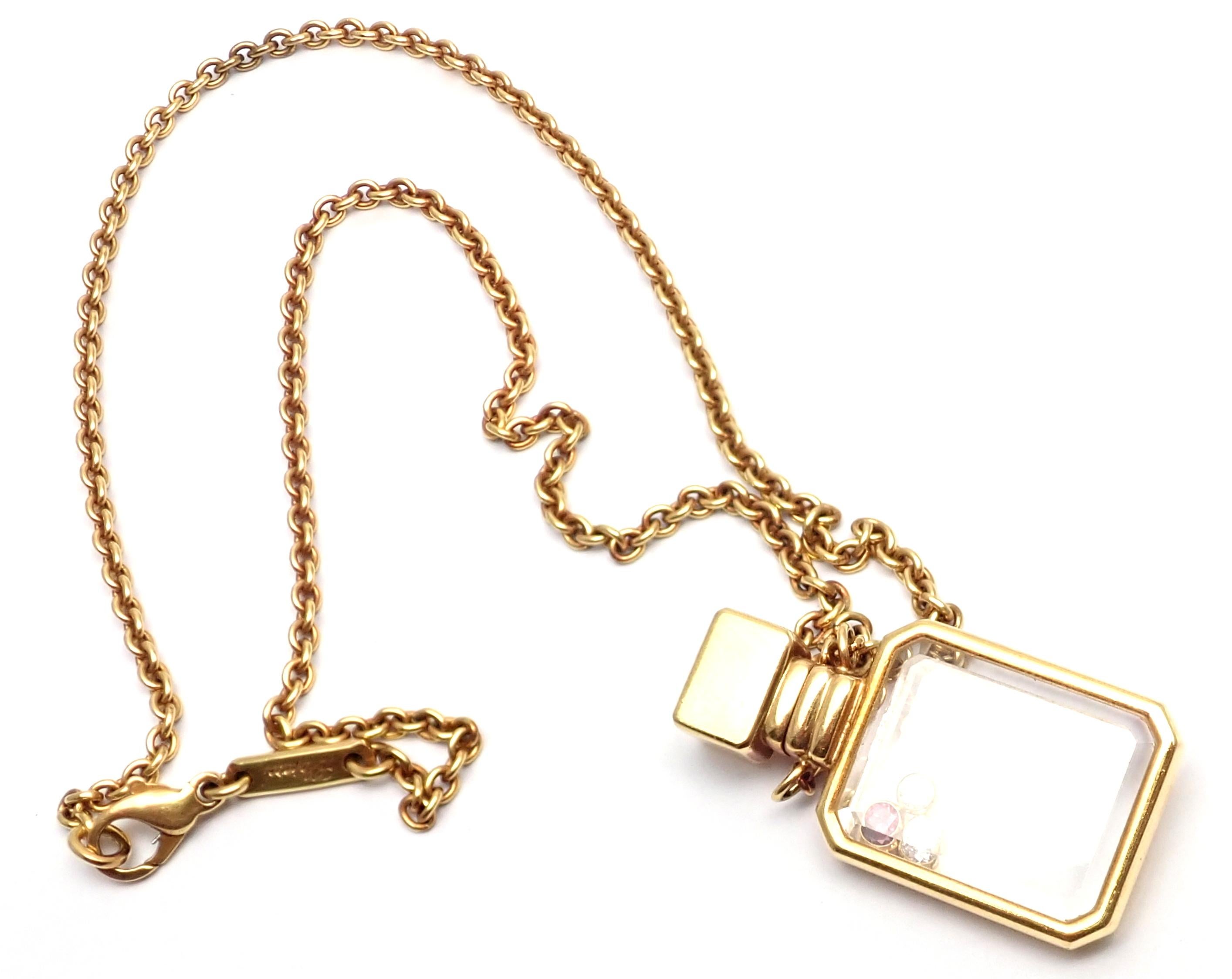 Chopard Diamond Ruby Happy Bottle Yellow Gold Pendant Necklace In Excellent Condition In Southampton, PA